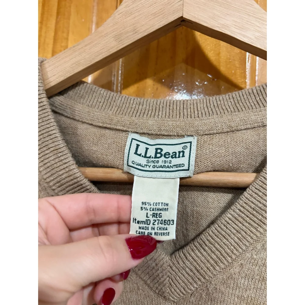 L.L.Bean Cotton Cashmere Crewneck Sweater Tan Camel Long Sleeve Men’s L - Picture 2 of 5